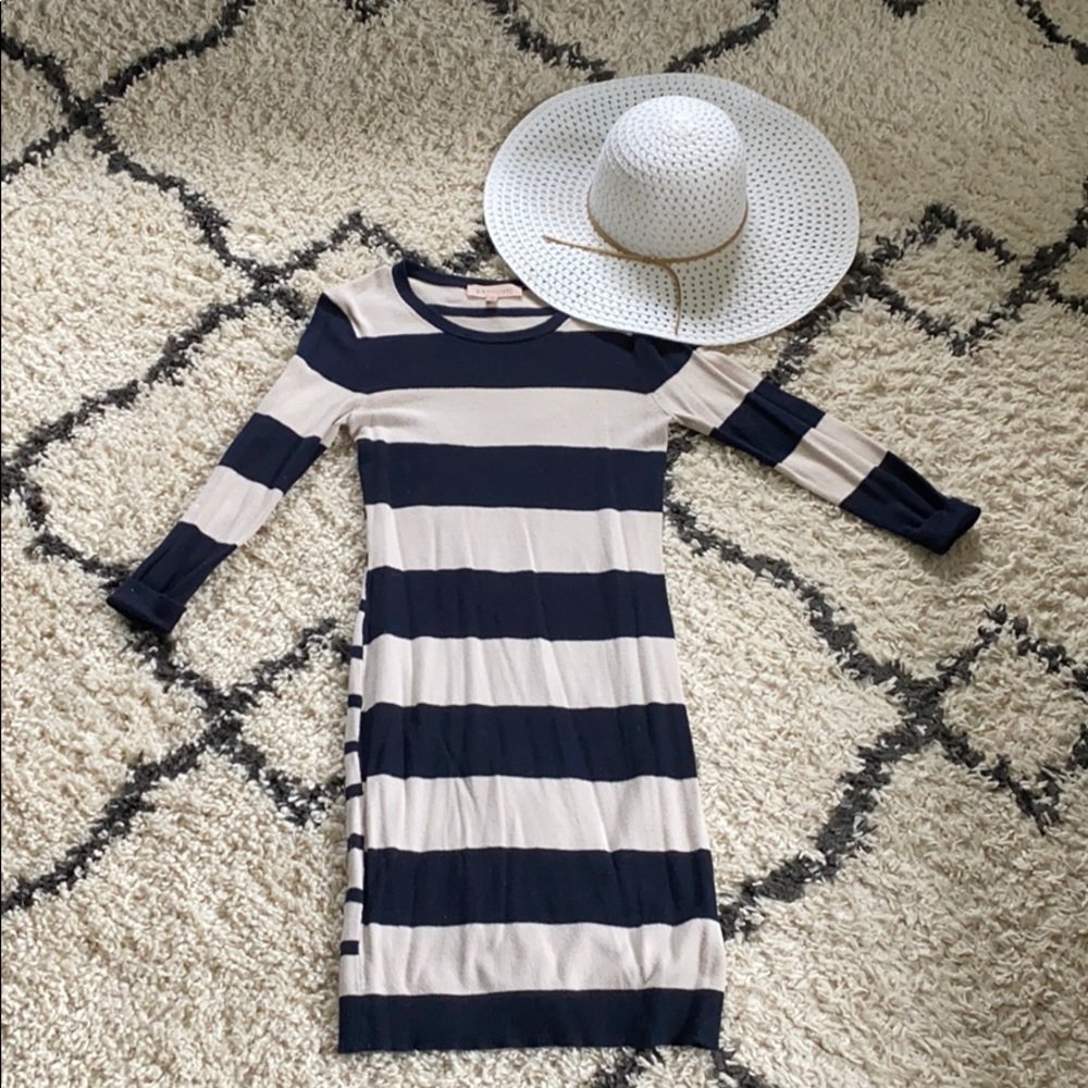 Tan and Navy Blue Bodycon knee length dress